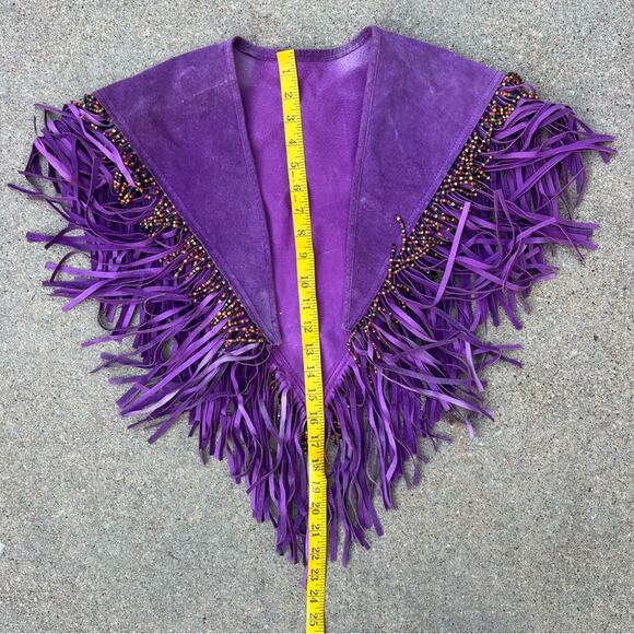 Vintage Purple Leathercraft Process of America Suede Fringe Beaded Shawl Cape - Picture 6 of 9